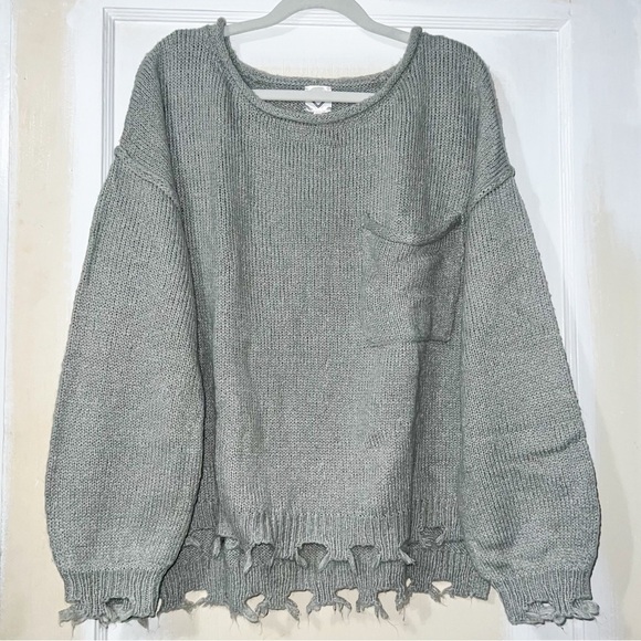 Freshman 1996 Sweaters - Freshman 1996 Wide Neck Distressed Knit Sweater - Gray, Size M
